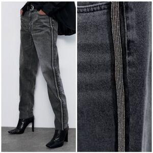 NWT Zara Mom Fit Jeans with Beaded Stripe